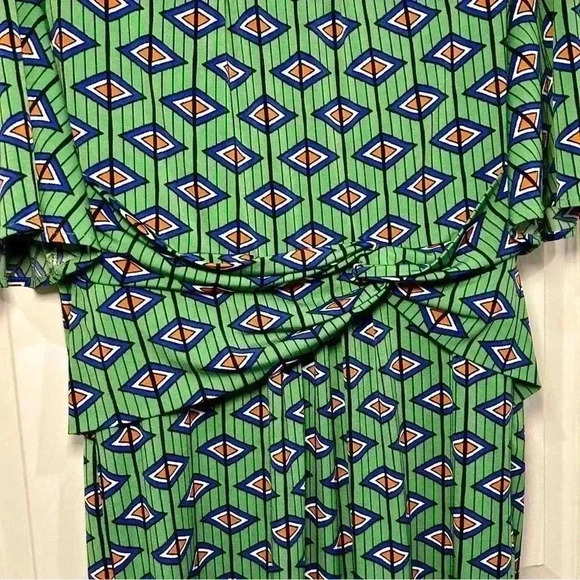 Jolie Moi Green Geometric Flowy Sleeve Midi Dress Women Size 14 EU 42 Cut Out - Picture 6 of 15